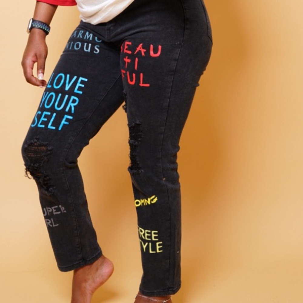 High Waist Letters Graphic Jeans